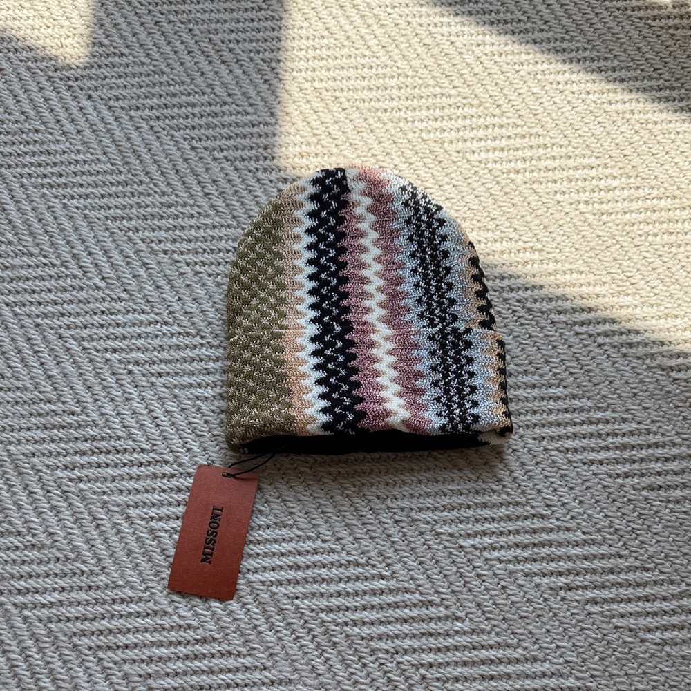 Missoni Zigzag Knit Beanie in Pink, Black, and Cream